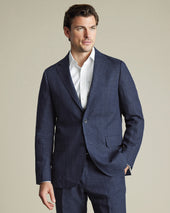 Veste à carreaux en lin - Bleu indigo