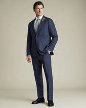 Pure Linen Check Jacket Blue