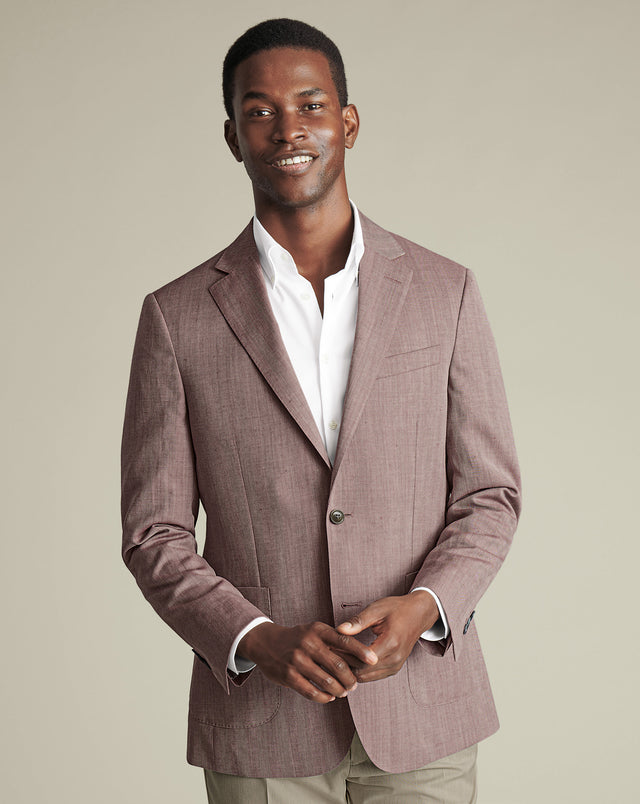 Herringbone Wool Linen Silk Jacket - Claret Pink