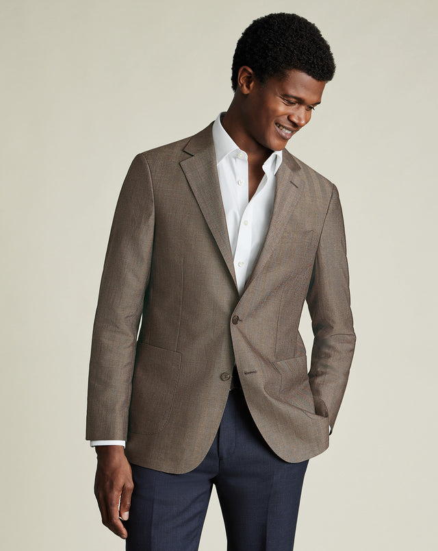 Herringbone Wool Linen Silk Jacket - Taupe