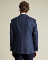Wool Silk Check Jacket Ink Blue
