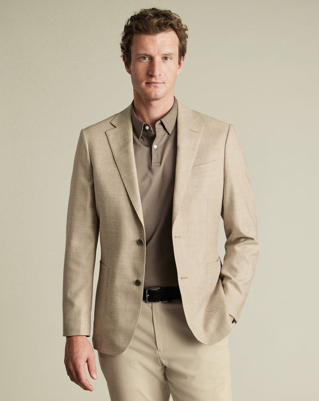 Wool Twill Silk Jacket - Stone