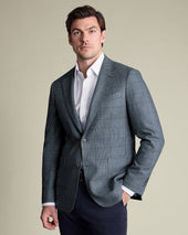 Wool Silk Check Jacket - Steel Blue
