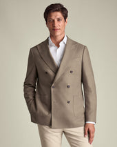 Double Breasted Wool Silk Jacket - Tan
