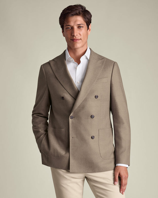 Double Breasted Wool Silk Jacket - Tan