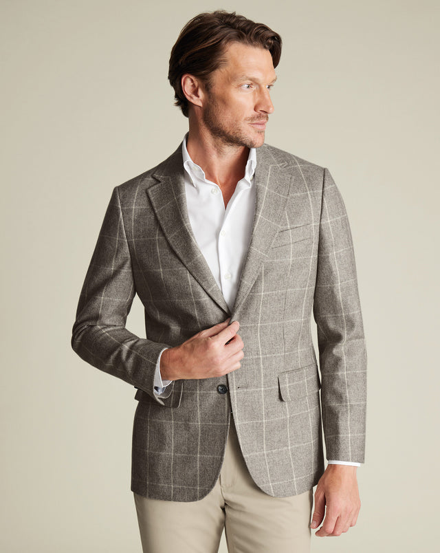 Wool Texture Twill Check Jacket - Limestone
