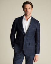 Wool Texture Twill Check Jacket - Navy