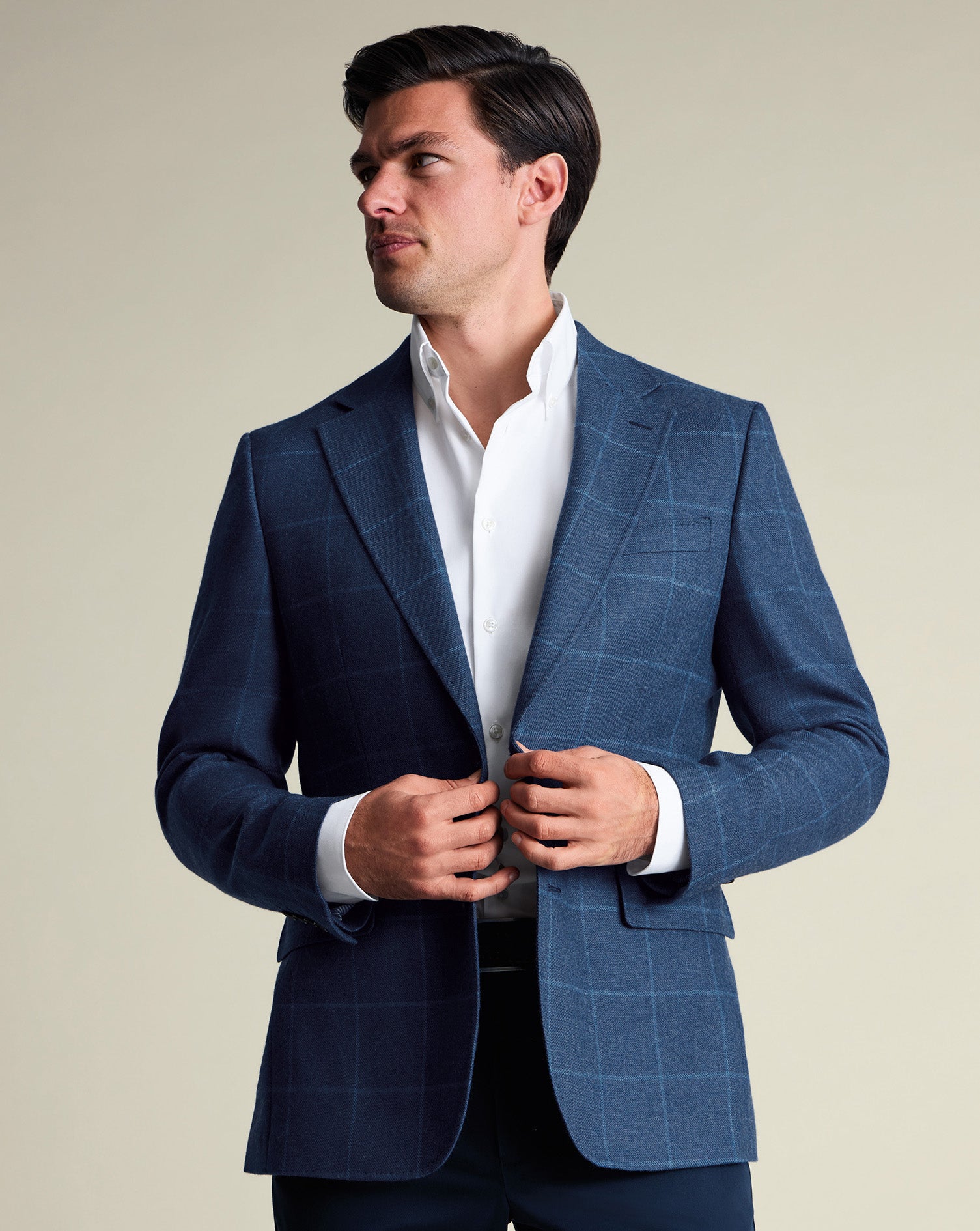Wool Texture Check Jacket Blue