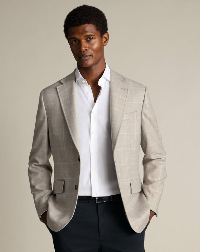 Wool Textured Check Jacket – Stone