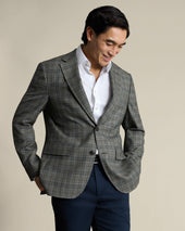 Lightweight Wool Texture Prince of Wales Check Jacket – Olive Green