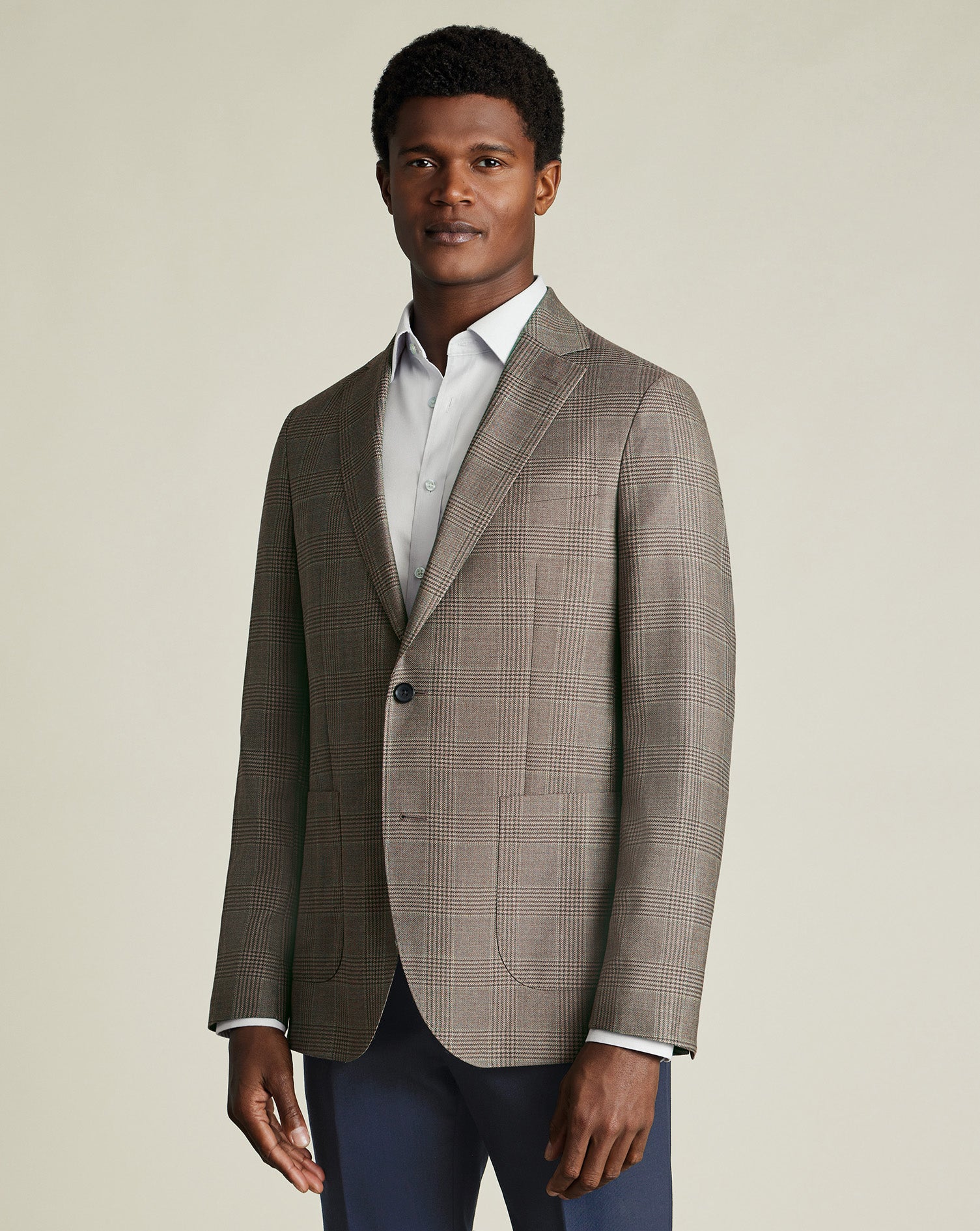 Luxury Italian Check Jacket Mocha