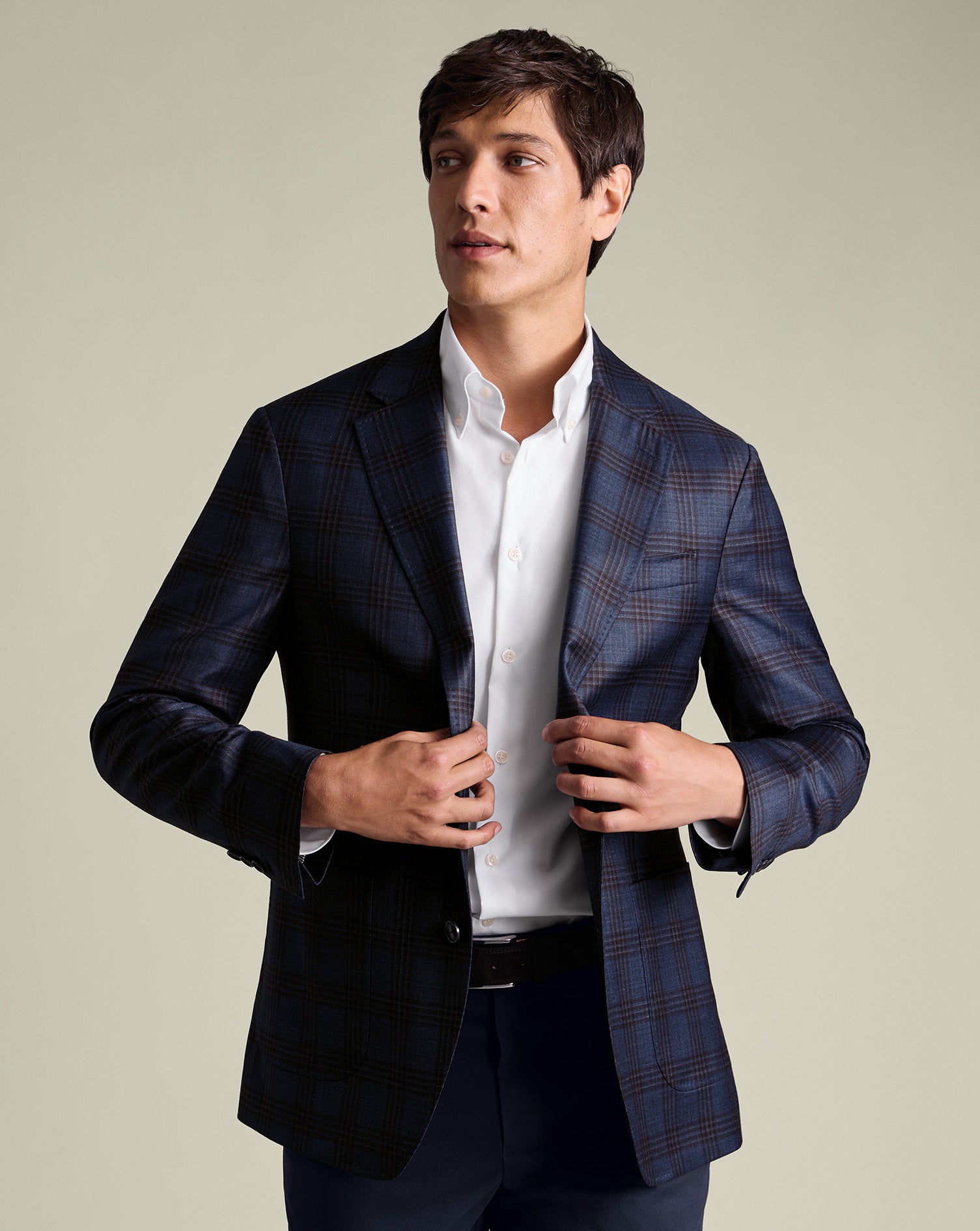 Luxury Italian Check Jacket Ink Blue