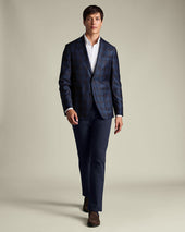 Luxury Italian Check Jacket Ink Blue