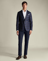 Luxury Italian Check Jacket Ink Blue