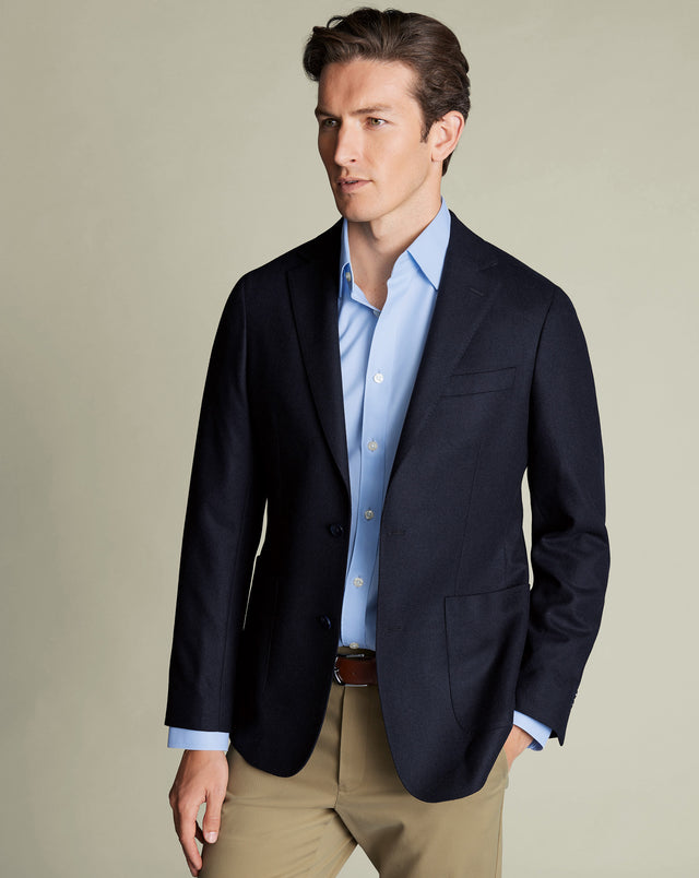 Unstructured Wool Twill Jacket - Navy