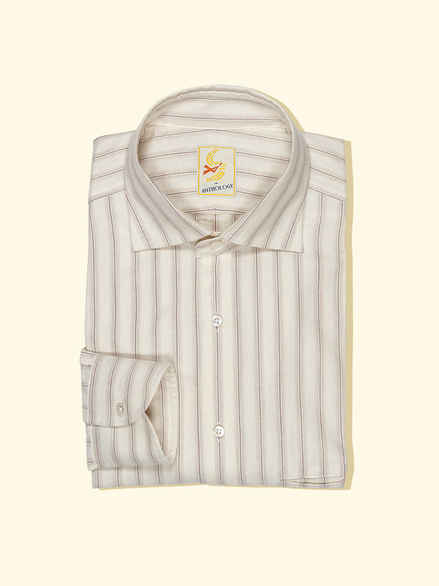 Off-White and Pencil Striped Cotton/Silk/Merino Shirt — The Anthology
