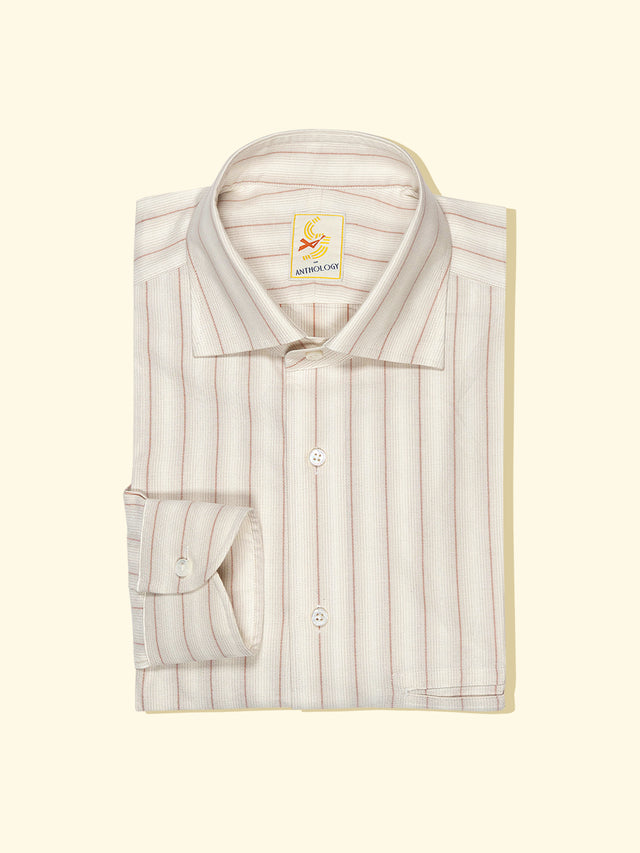 Off-White and Red Pen Striped Cotton/Silk/Merino Shirt — The Anthology