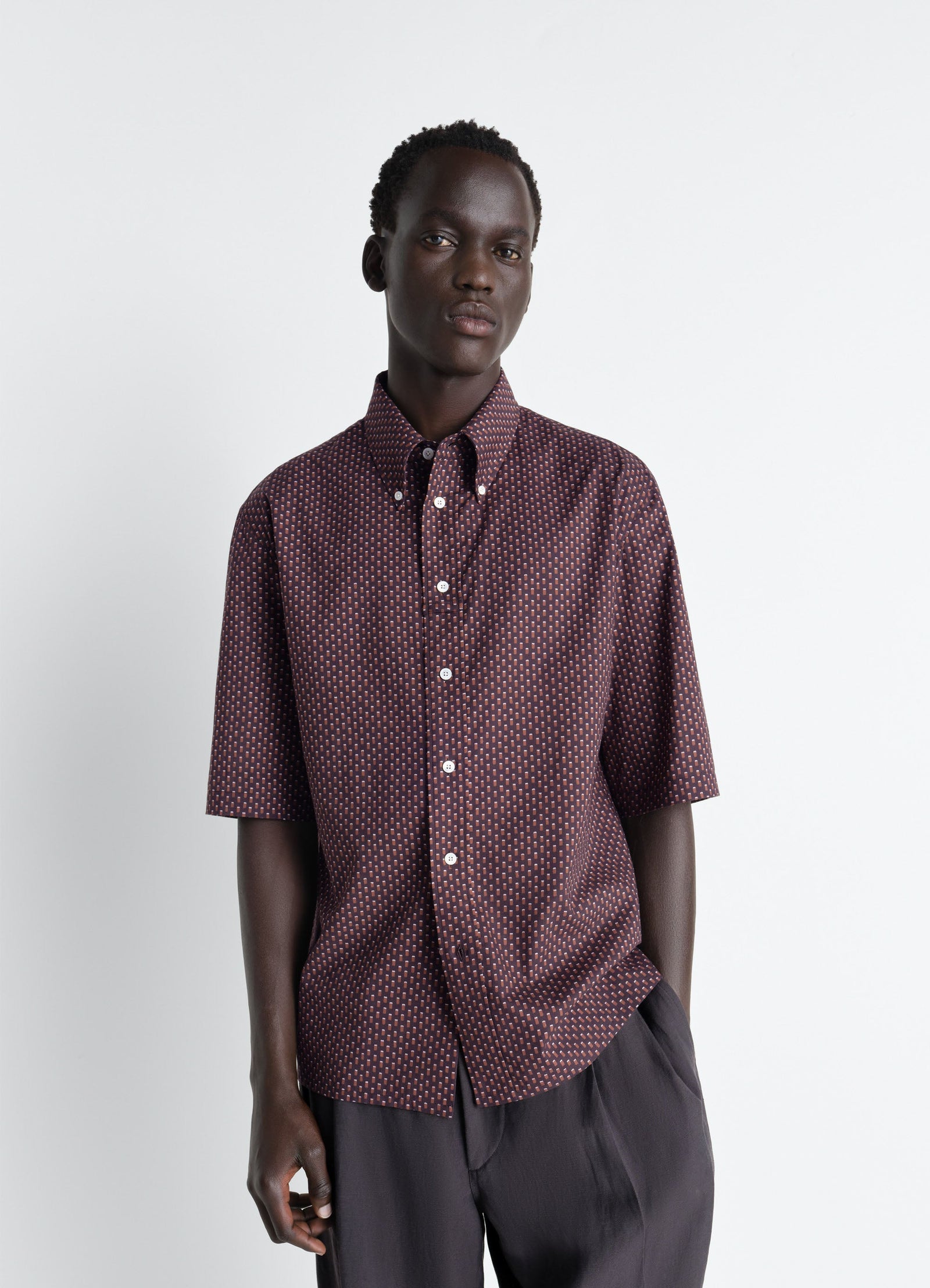 Short Sleeve Shirt In Geometric Printed Cotton