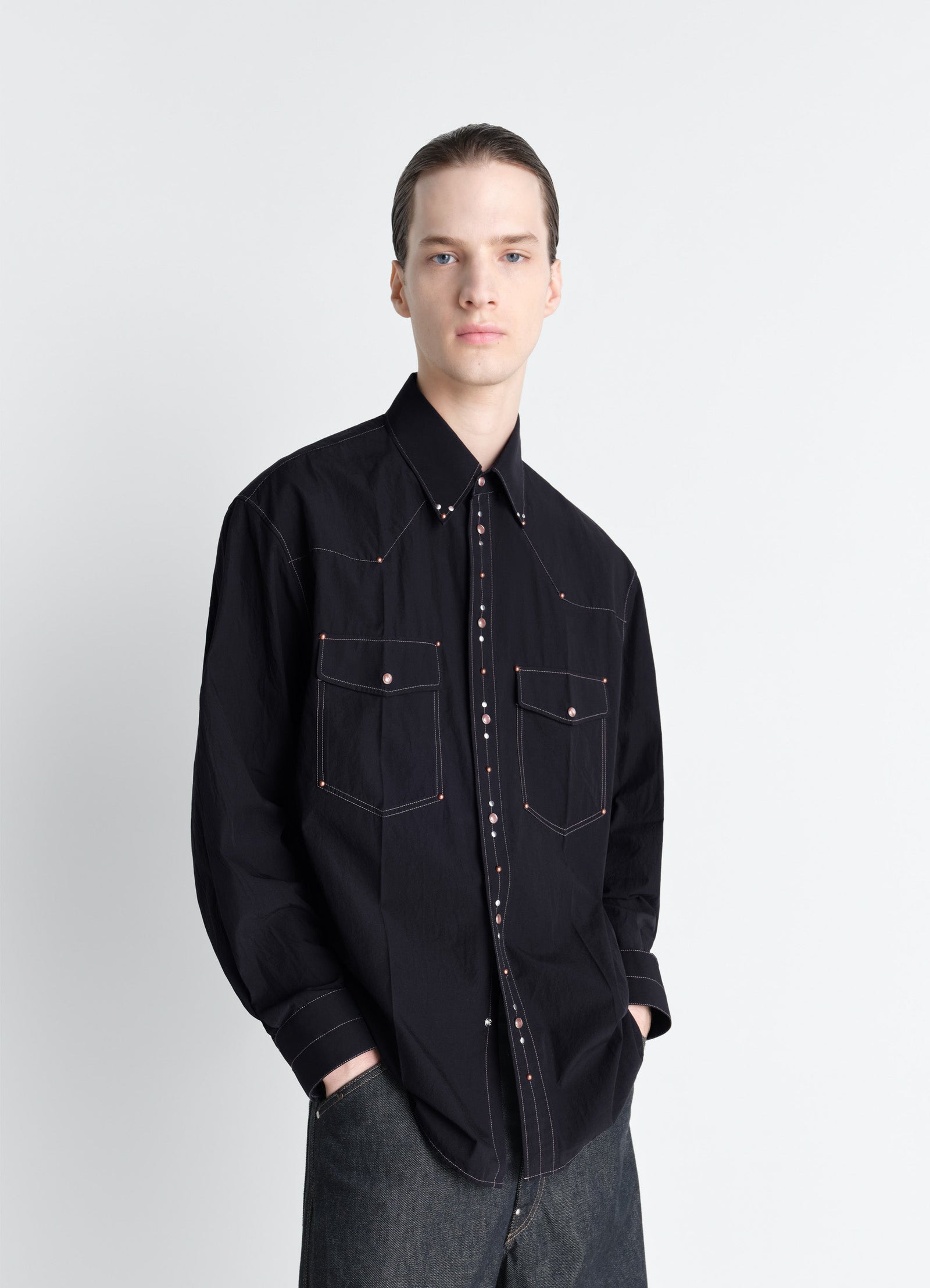 Shirt With Studs In Crepe Cotton