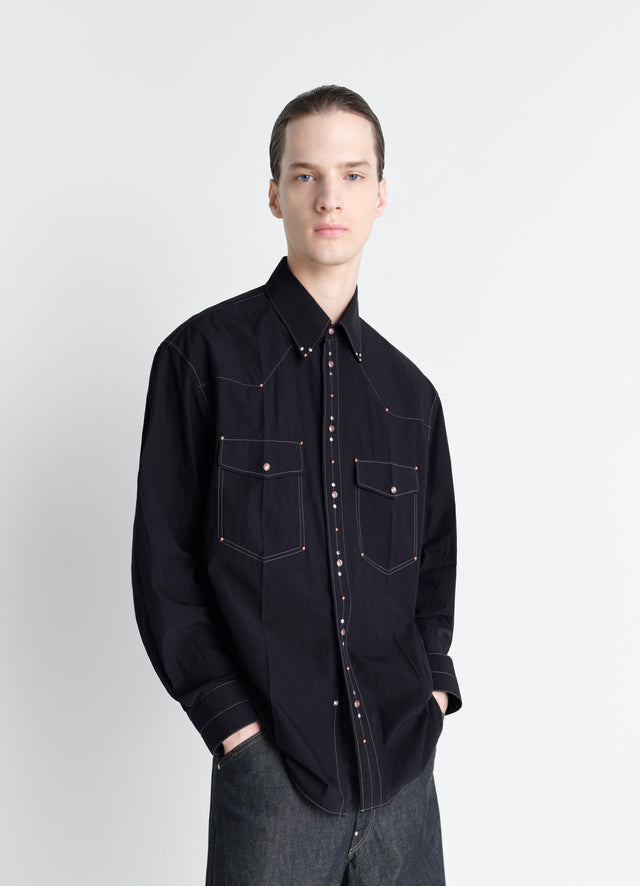 SHIRT WITH STUDS IN CREPE COTTON