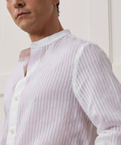 Relaxed Cotton Silk Band Collar Shirt