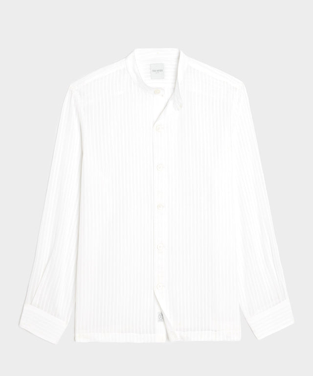 Relaxed Cotton-Silk Band Collar Shirt