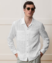 Relaxed Cotton Silk Jacquard Camp Collar Shirt