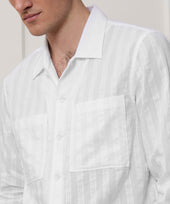 Relaxed Cotton Silk Jacquard Camp Collar Shirt