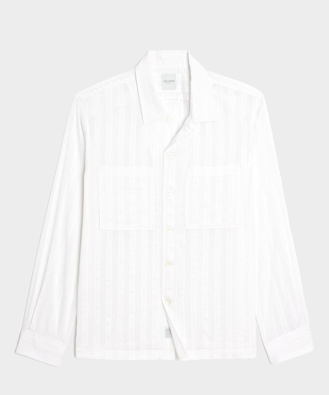Relaxed Cotton Silk Jacquard Camp Collar Shirt