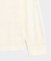 Cropped Embroidered Eyelet Camp Collar Shirt
