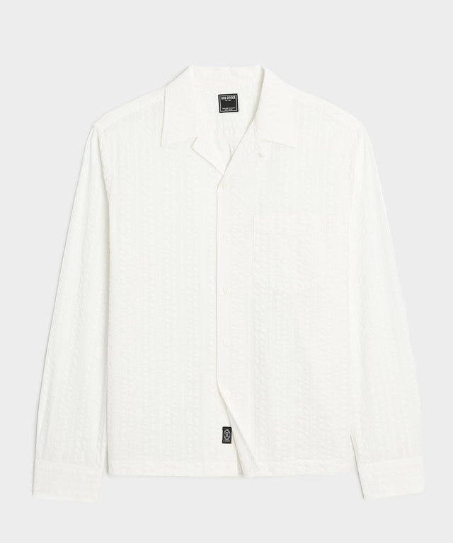 Cropped Seersucker Camp Collar Shirt