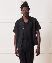 Cropped Embroidered Linen Camp Collar Shirt
