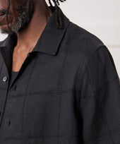 Cropped Embroidered Linen Camp Collar Shirt