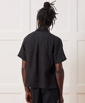 Cropped Embroidered Linen Camp Collar Shirt