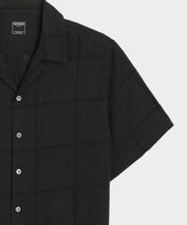 Cropped Embroidered Linen Camp Collar Shirt