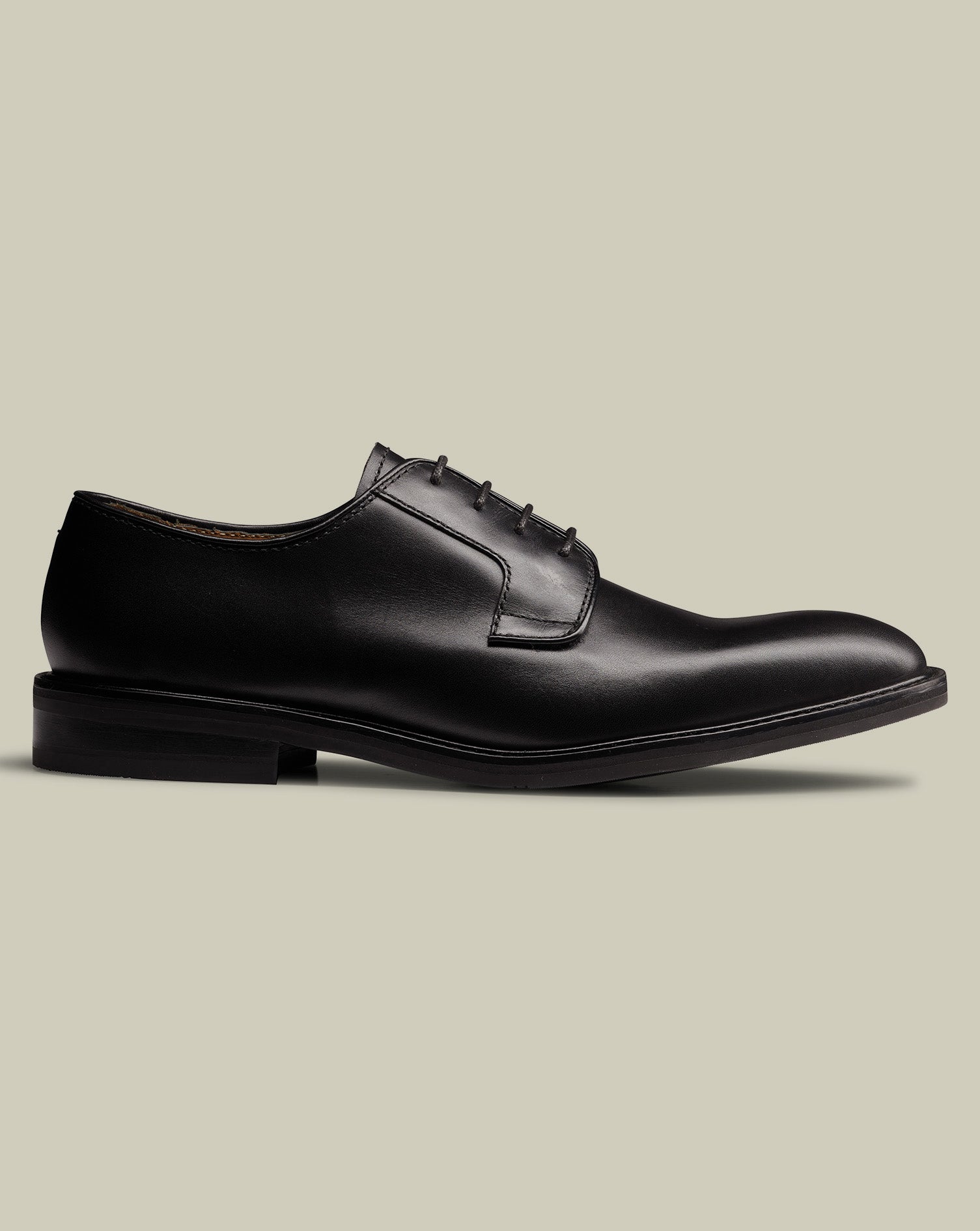 Leather Rubber Sole Derby Shoes - Black