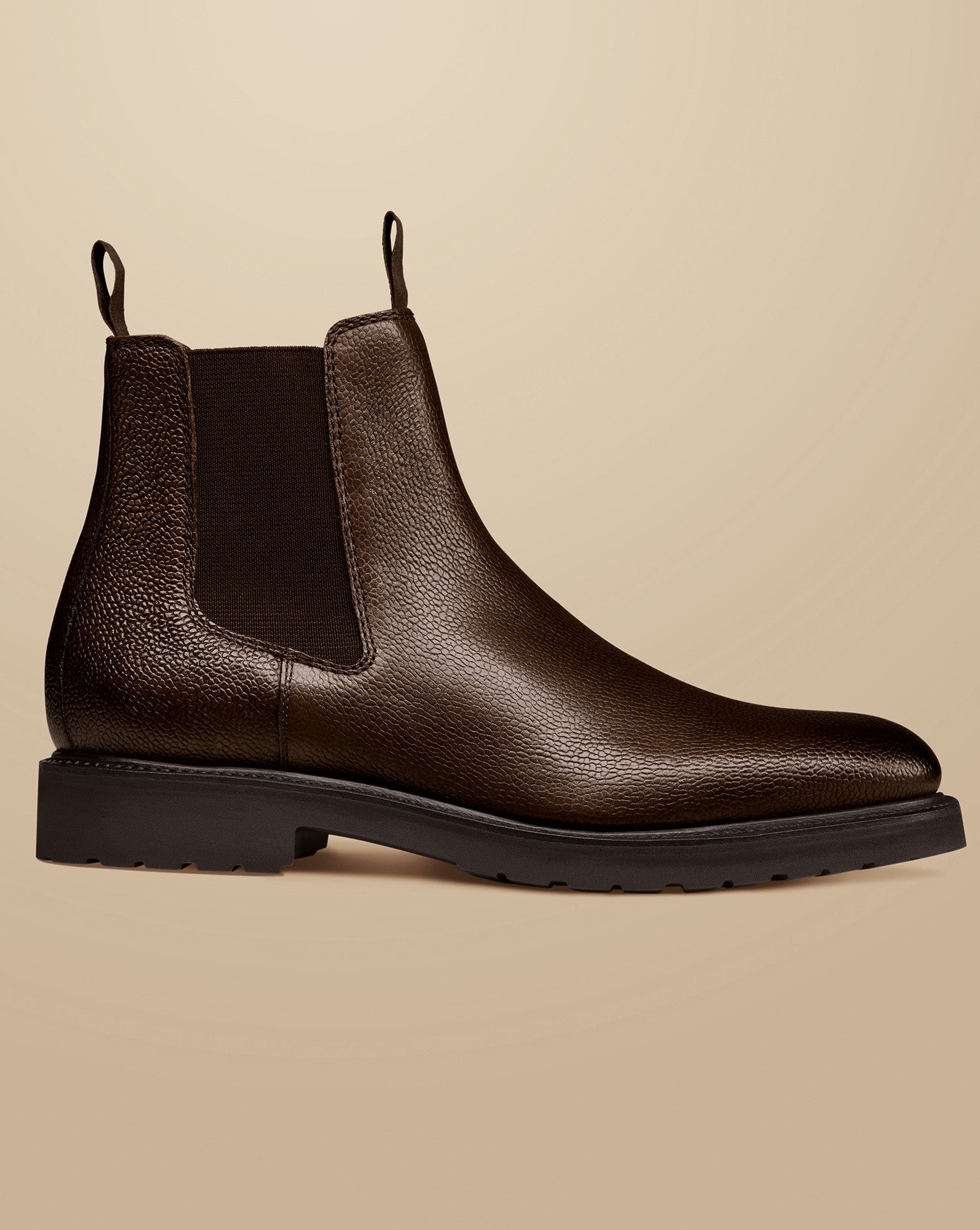 Rubber Sole Grain Leather Chelsea Boots Brown