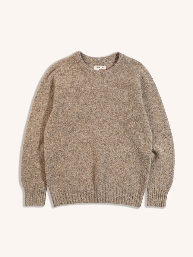 Brushed Shetland Crew in Mushroom Lambswool