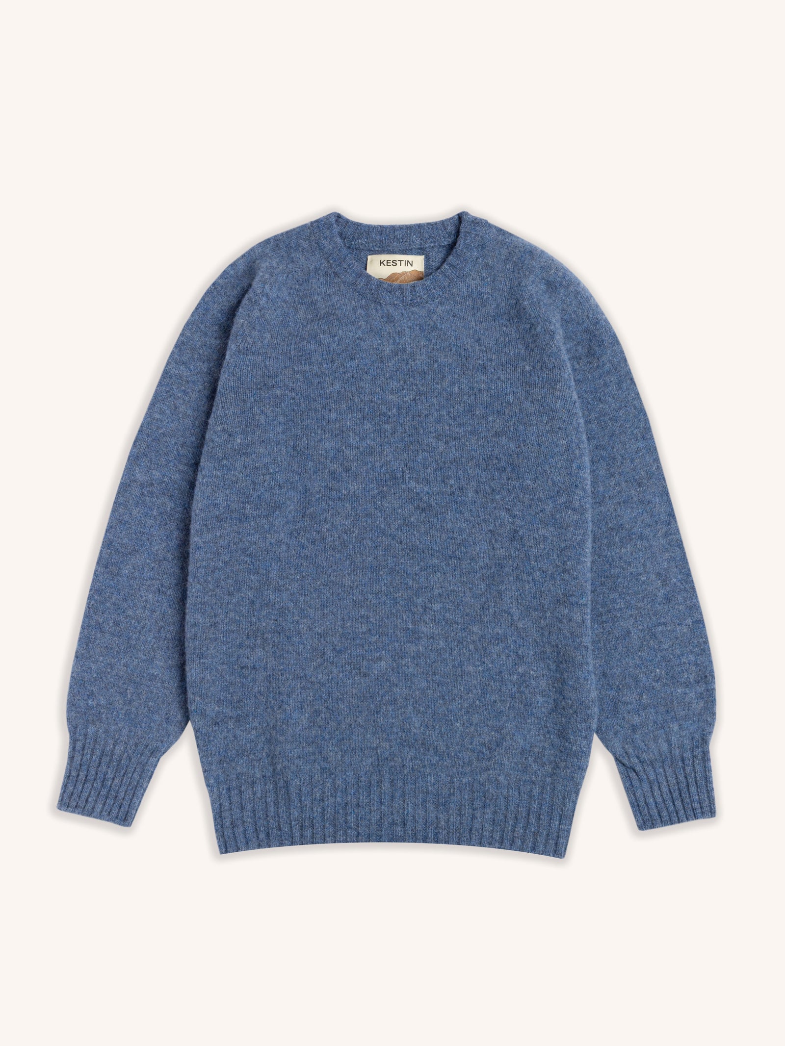 Brushed Shetland Crew In Dusty Blue Lambswool