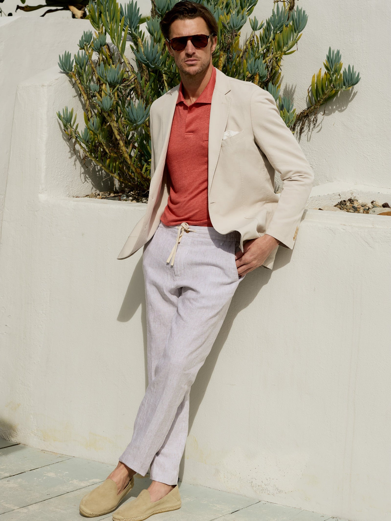 Beige Hairline Stripe Callistair Linen Pants Men S Pants J Mclaughlin