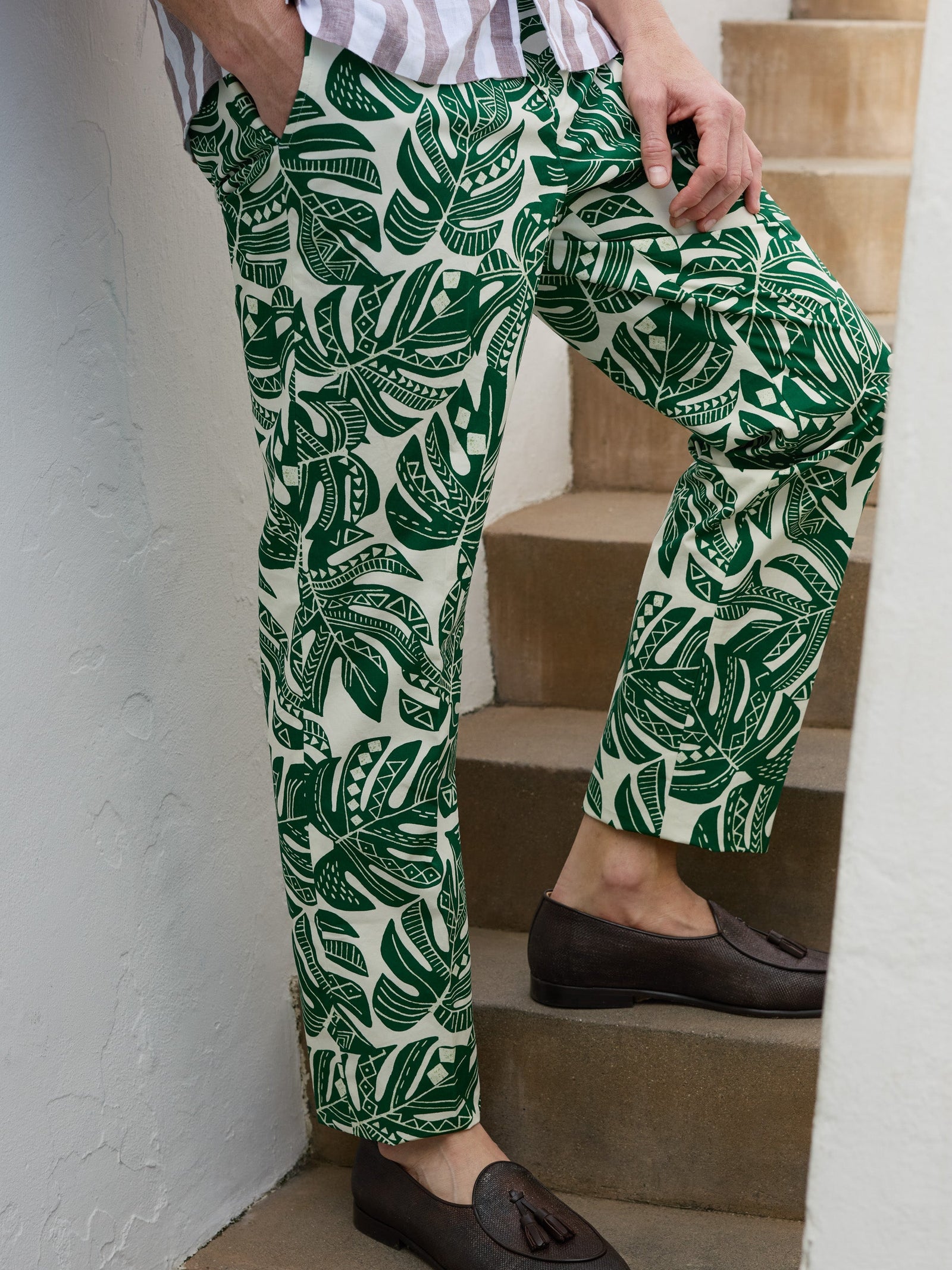 Off White Forest Patterned Leaves Oxford Pants Men S Pants J Mclaughlin