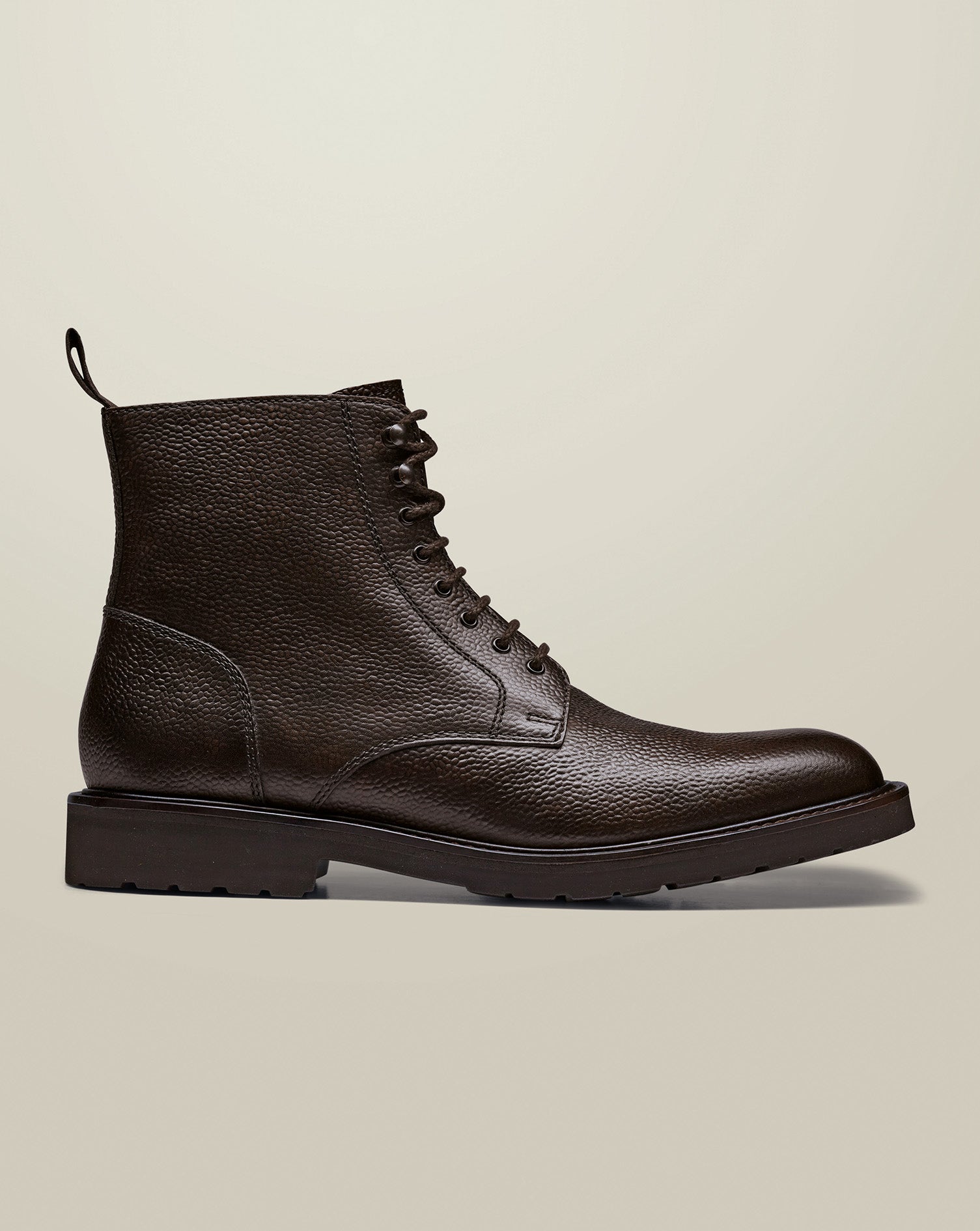 Grain Leather Lace Up Boots - Dark Chocolate