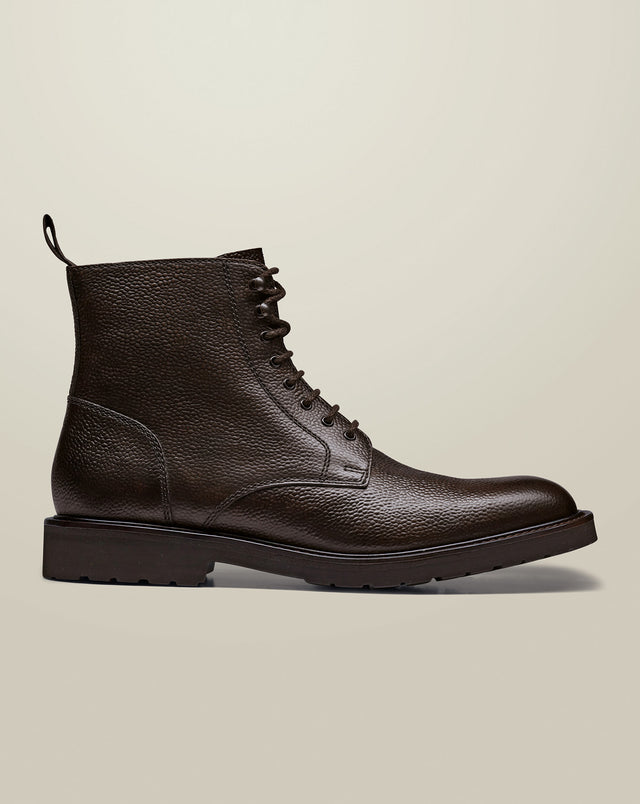 Grain Leather Lace Up Boots - Dark Chocolate