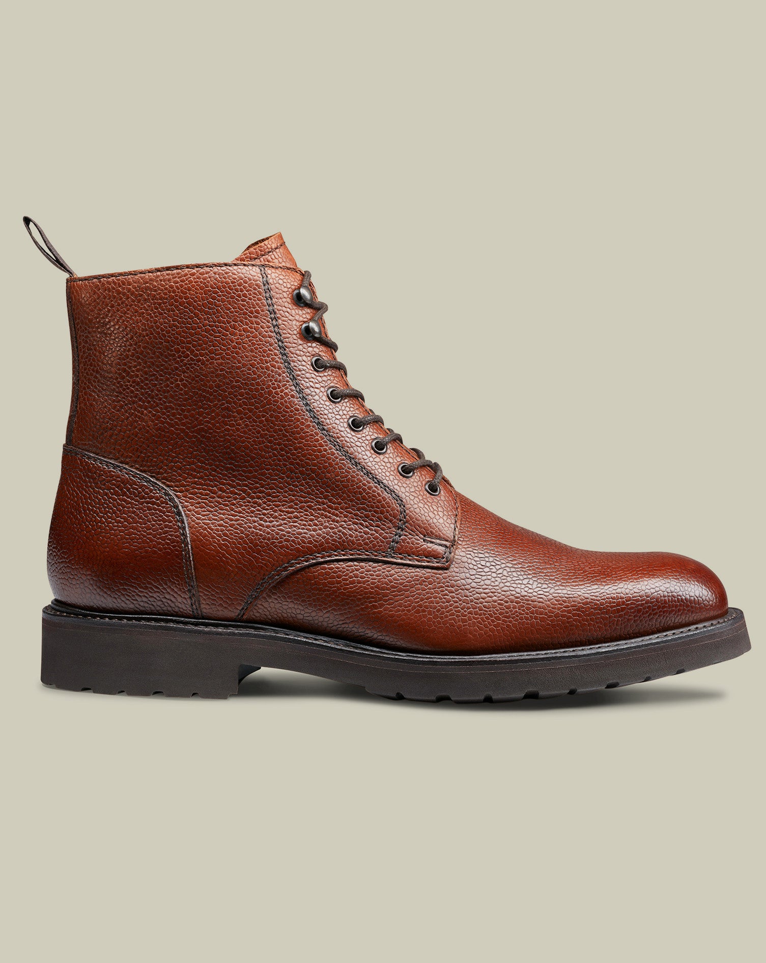 Grain Leather Lace Up Boots - Walnut Brown