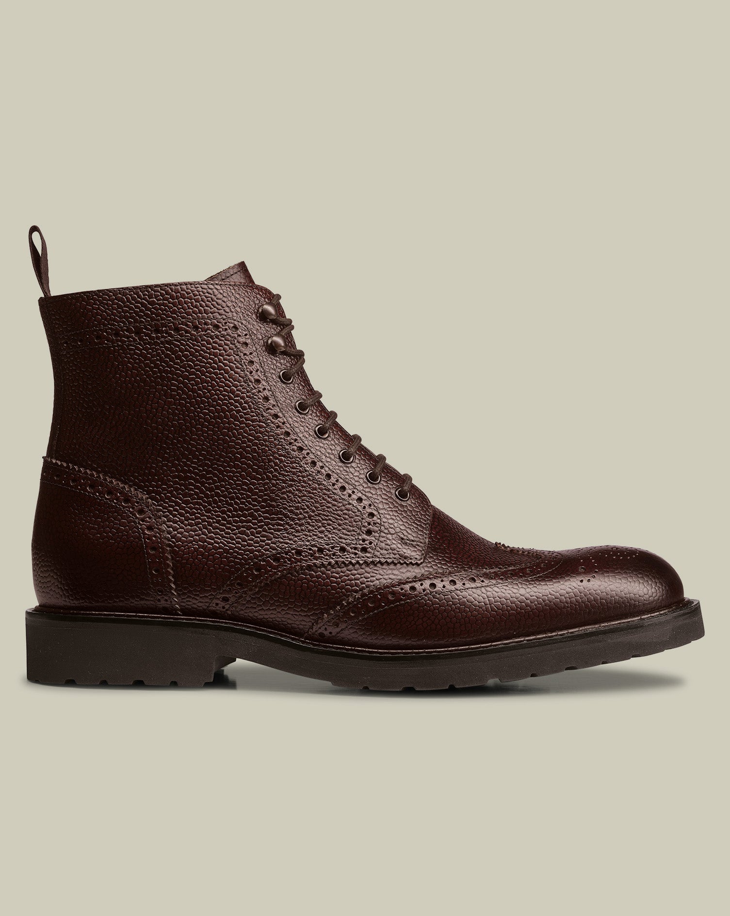 Rubber Sole Leather Brogue Boots - Mahogany Brown