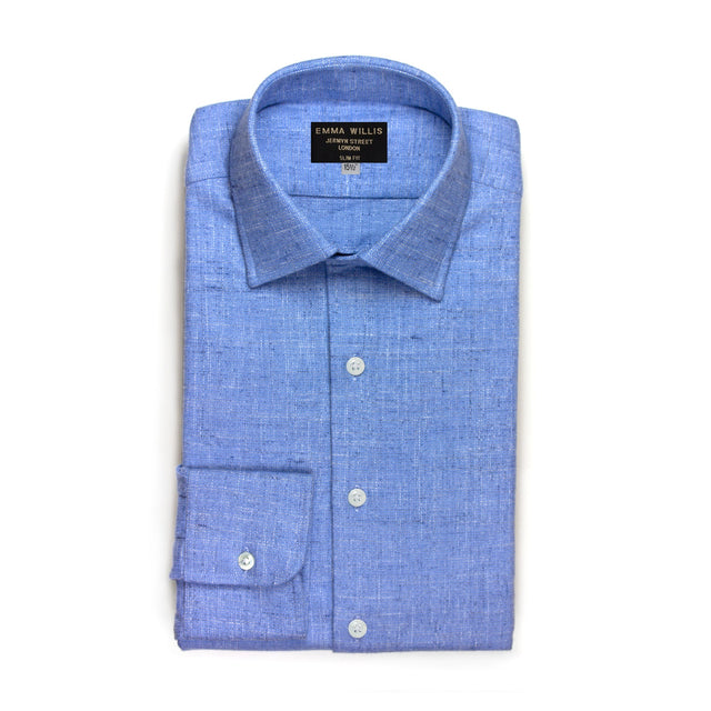 Sky/White Weave Brushed Cotton Shirt