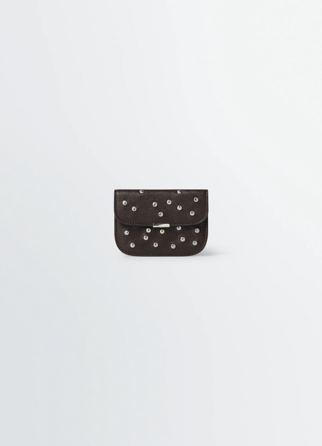 SOFT TAB STUDS DOTS CARD HOLDER IN LEATHER