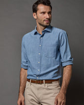 Spread Collar Sport Shirt In Extra Light Washed Chambray
