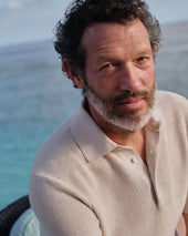Textured Hyannis Polo Sweater In Bone Cotton Linen