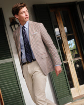 Virgil No 2 Jacket In Oat Blue Pink Check Hopsack
